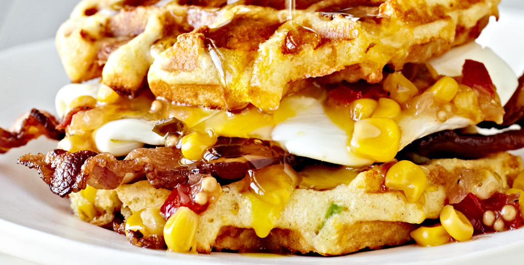 gluten-free cornbread waffle egg sandwich