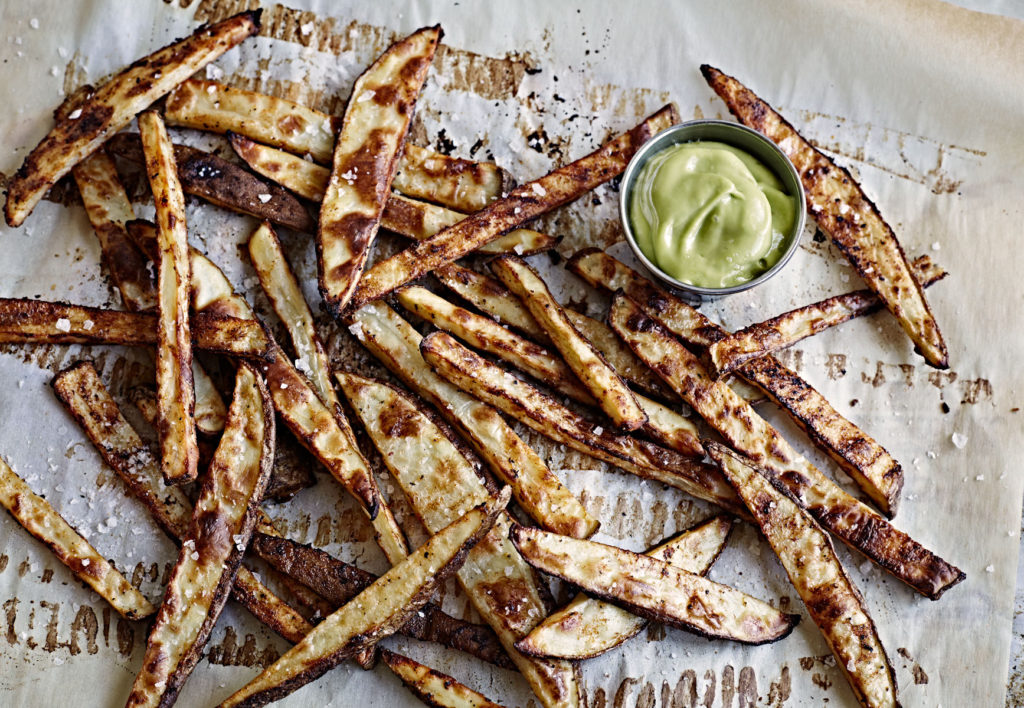 Oven baked fries with avocado aoli.
