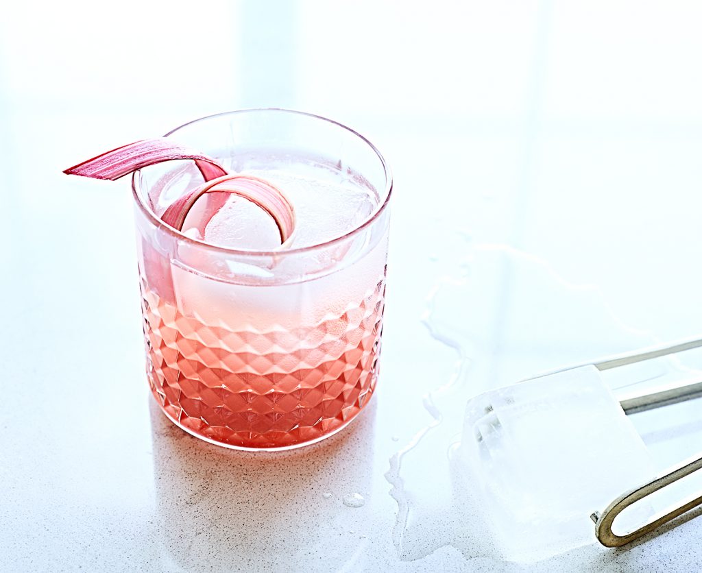 A rhubarb ginger vodka cocktail with a rhubarb twist.
